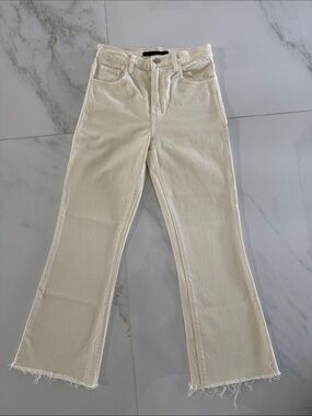 J Brand Cream Flared Jeans with Raw Hem